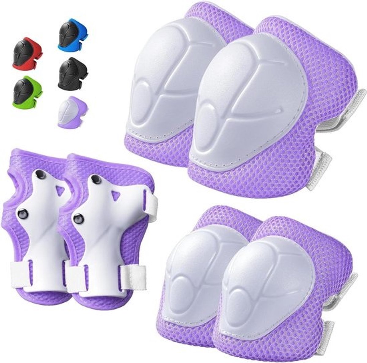 Kinder Beschermingsset - Knie Elleboog Pols - Sporten - 3-in-1 Set - 3-14 Jaar - PaarsWit