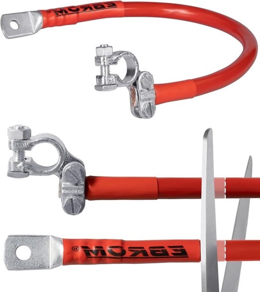 Accukabel met Poolklem - Autokabel Batterijkabel - Auto Onderhoud - Gemonteerd met Krimpkous - 16 mm 2 - Rood