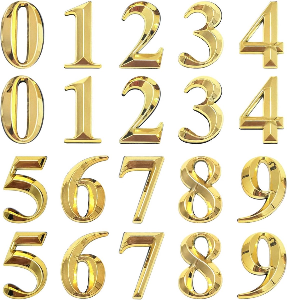 3D Huisnummer Stickers Zelfklevend 5 cm, Cijfer 0-9 voor Brievenbus en Deur, Goud, Set van 20