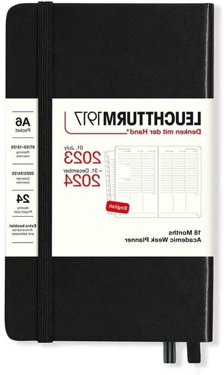 Academische Weekplanner - Agenda Pocket - Studie Planning - 18 Maanden Kalender - A6 Formaat - Zwart