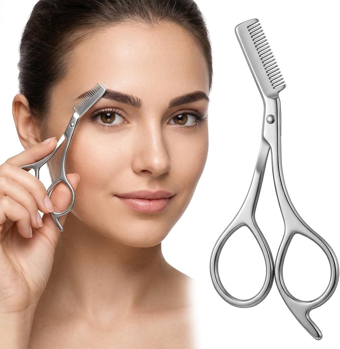 Professionele Oogbrow Scharen met Roestvrijstalen Kam, Precisie Haarverwijdering en Gezichtsstyling Tool voor Mannen en Vrouwen, Ideaal voor Perfecte Oogbrows en Verzorgde Gezichtshaar