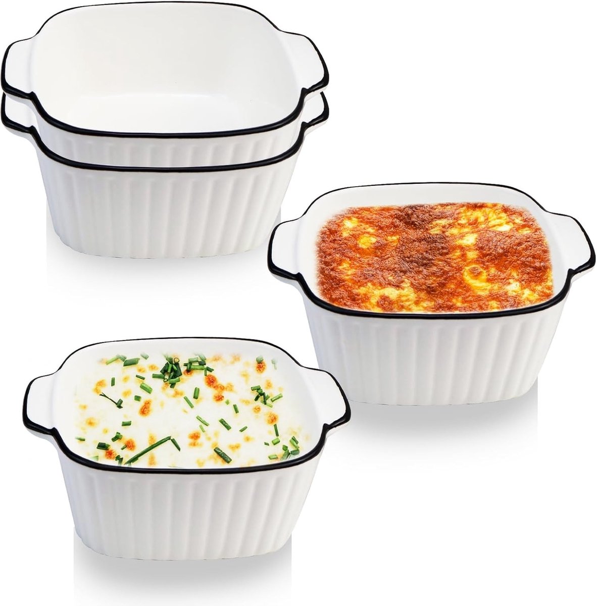 Set van 4 Kleine Keramische Bakvormen voor Airfryer, Oven en Magnetron - Ideaal voor Individuele Gerechten, 14,5 x 11,5 x 5,5 cm