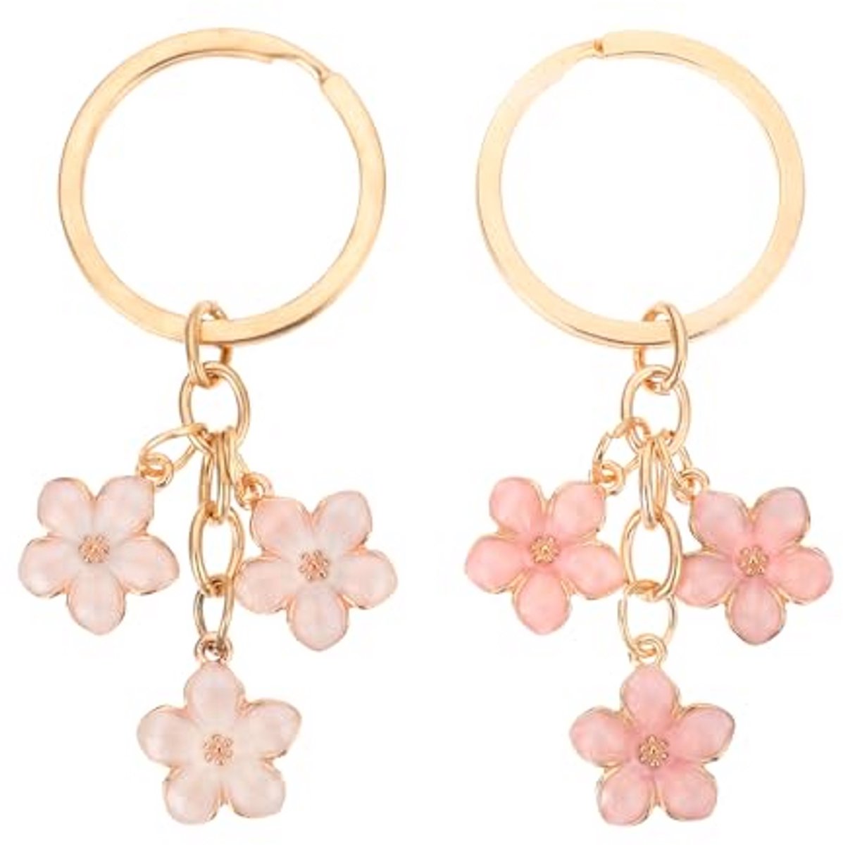 Bloem Sleutelhangers 2 Stuks, Gouden Bag Charms, Schattige Bloem Hangers voor Handtas, Rugzak, Autosleutels en Portemonnee