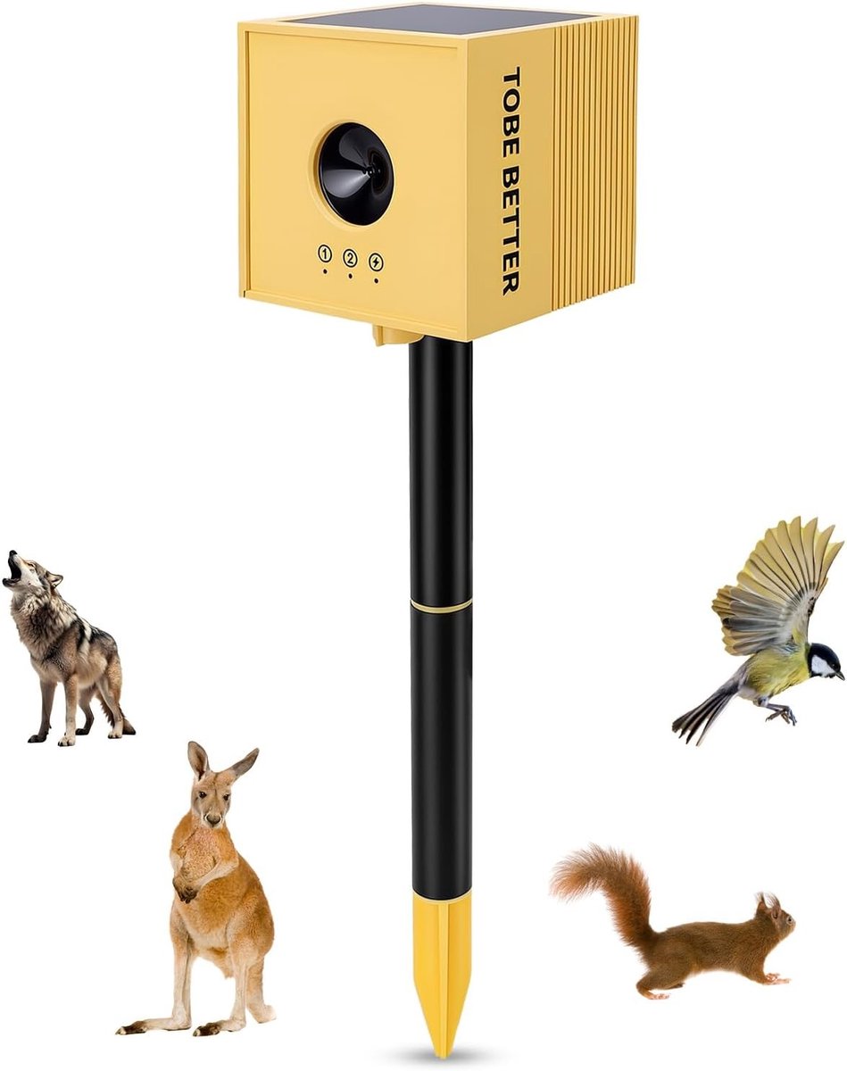 Ultrasone Dierenbeschermer met Infrarood Bewegingssensor en LED Verlichting, Oplaadbare 1200 mAh Batterij, Weerbestendig voor Tuin en Boerderij