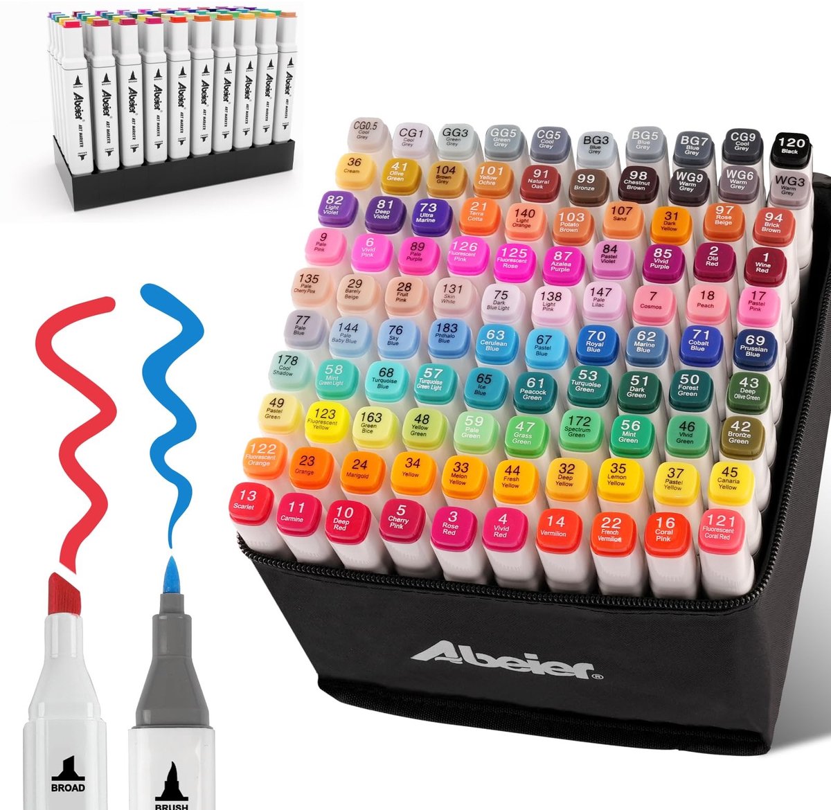 Alcohol Brush Marker Set - 100 Kleuren Dubbelpunt Pennen