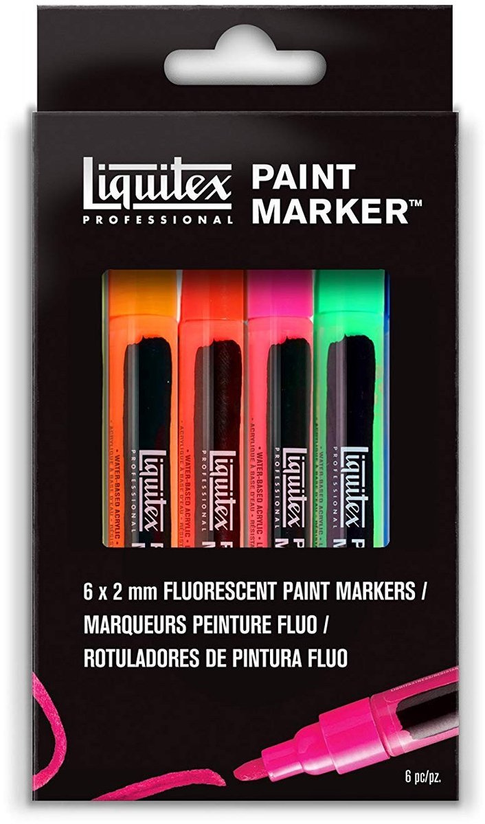 Acrylverf Marker Set - 6 Fluorescente Fijne Tip