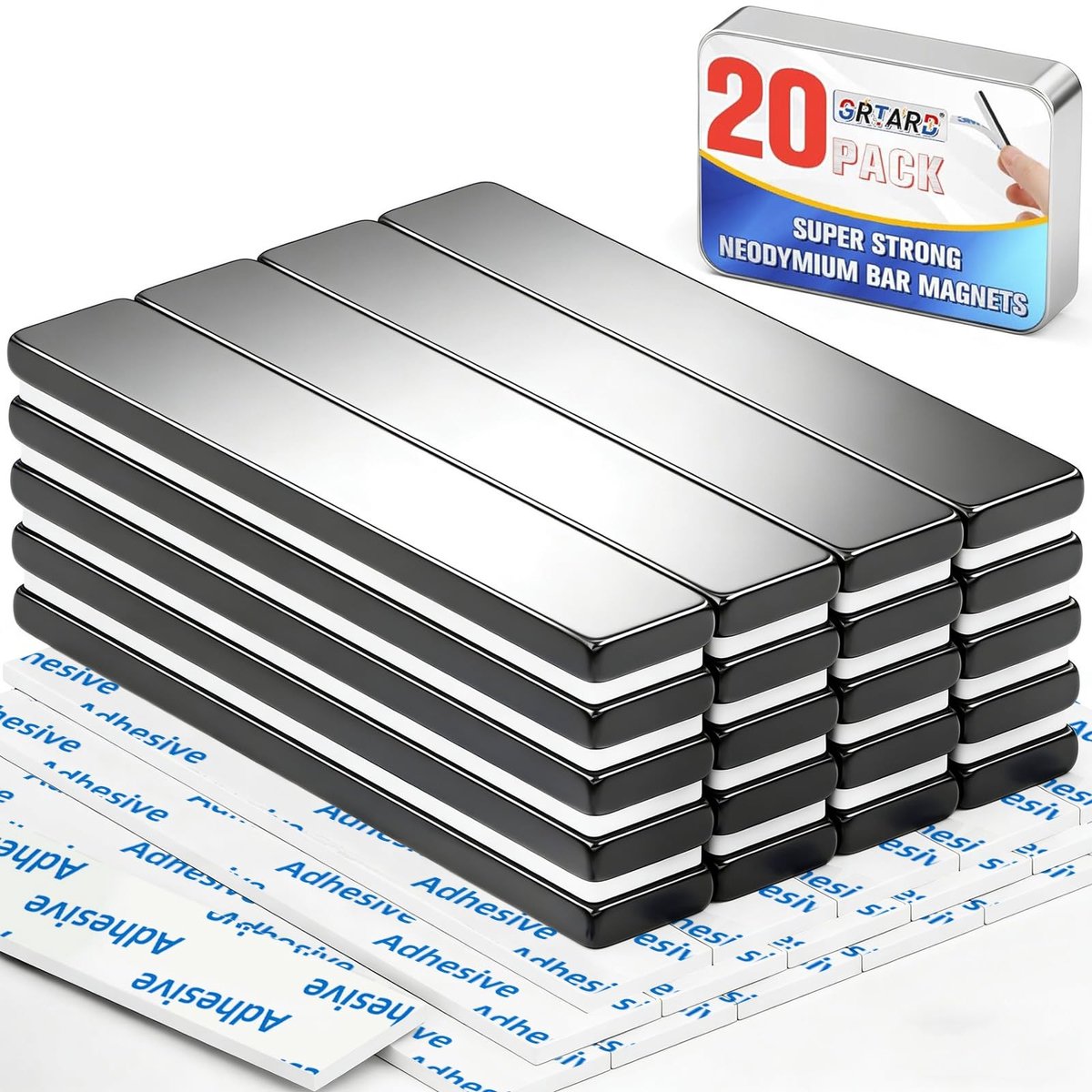 Set van 20 Neodymium Magneten - 60 x 10 x 3 mm - Zwart