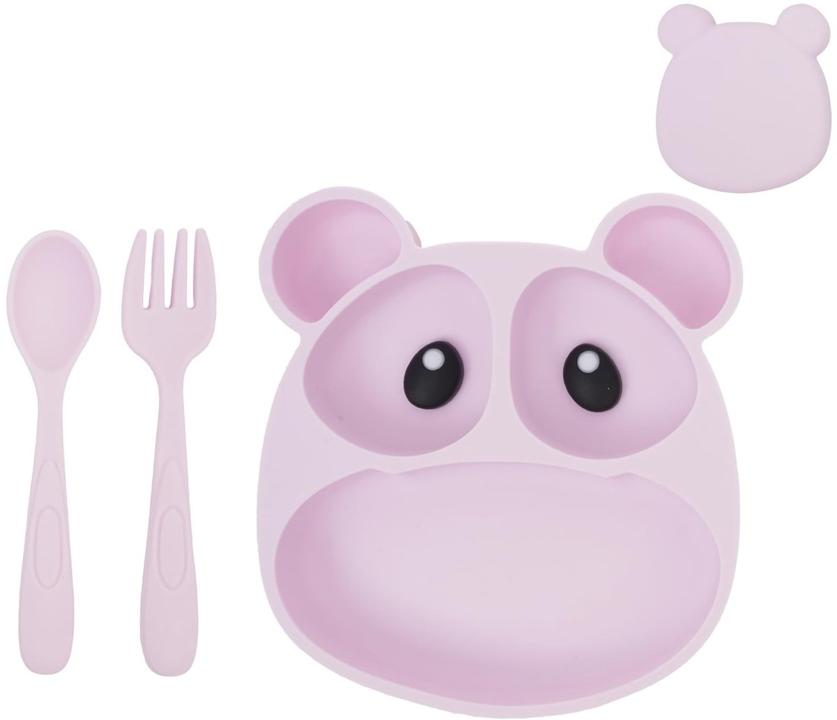 Silicone Baby Plate Set met Lepel en Vork - BPA Vrij - Roze