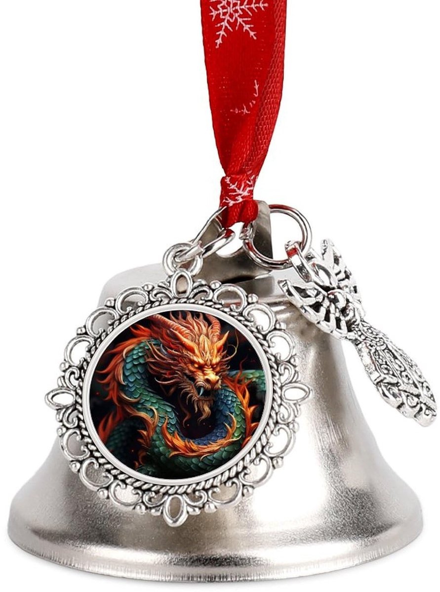 Kerstbel met Draak en Vleugel Pendant - Vintage Metalen Decoratie voor Feestdagen