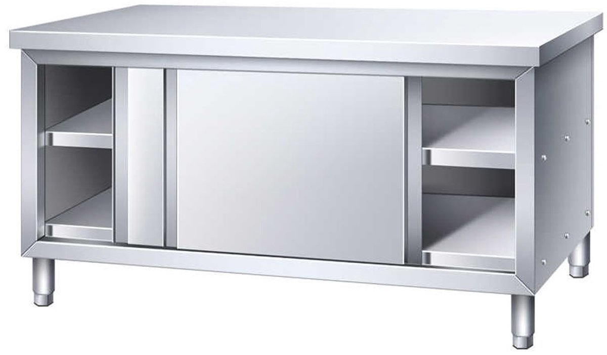 Roestvrijstalen Keukenwerktafel met Schuifdeuren - 80 cm x 50 cm x 80 cm