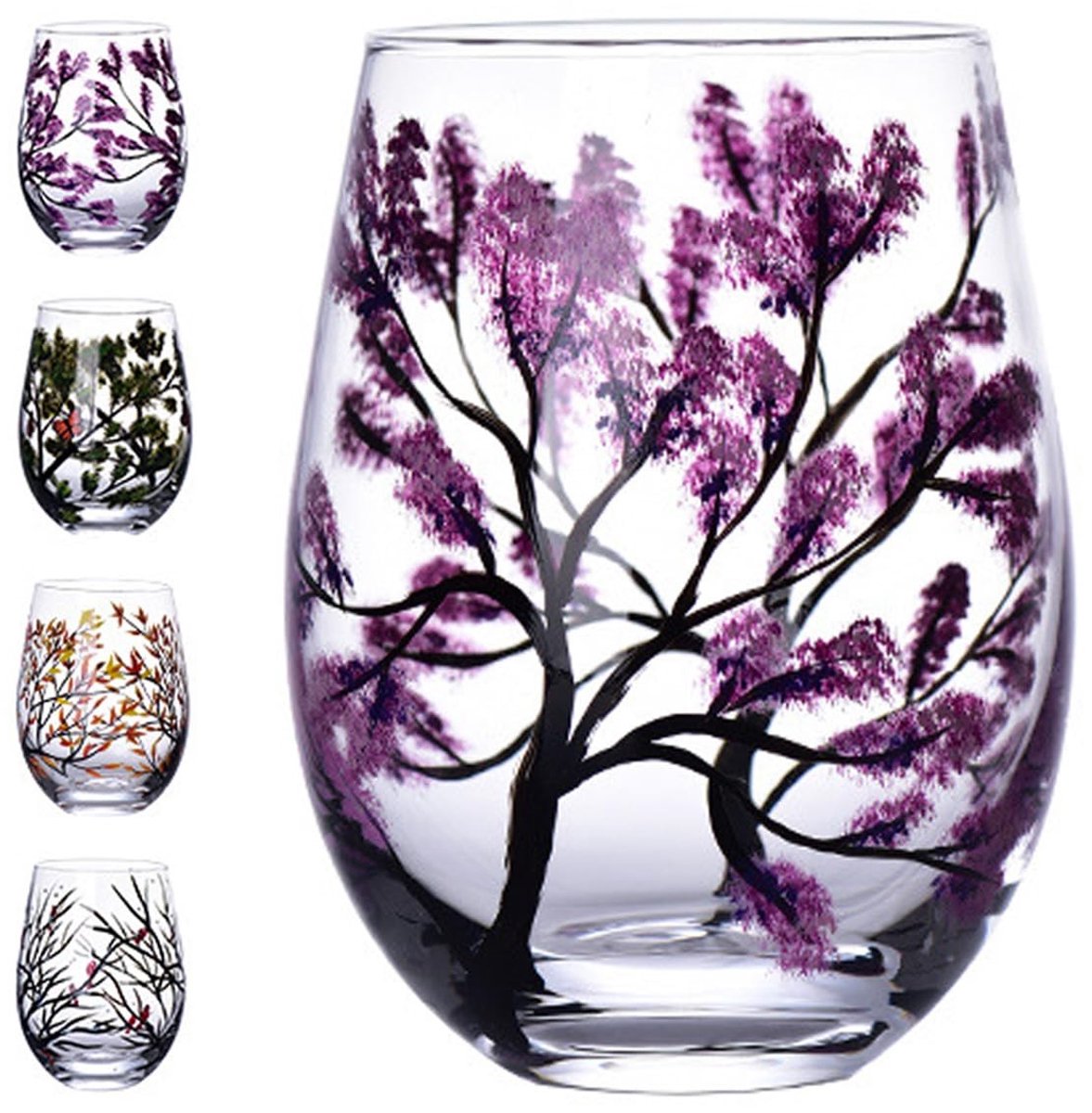 Wijnglas Set - Handgeschilderde Glas met Seizoensdesign - Lente