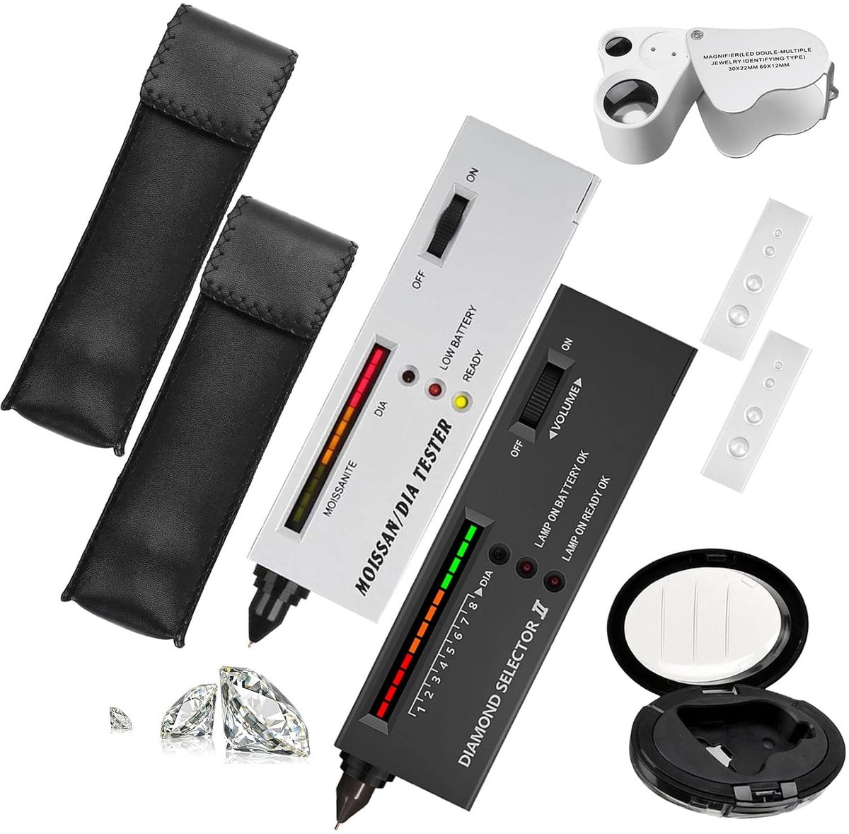 Hoogwaardige Diamant Tester met Hoge Precisie en Mini LED Vouwloep - 30x en 60x Vergroting, 2 Stuks