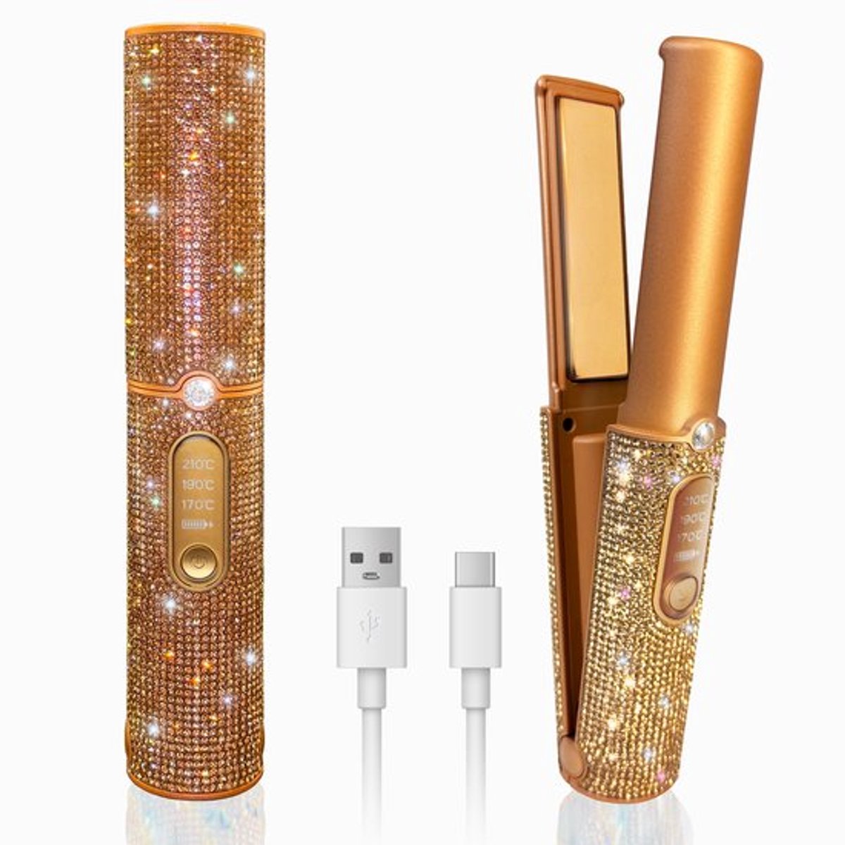Draadloze Glitterkrultang Colored Diamond - Draagbaar 25 W - 5000 mAh Accu - USB Oplaadbaar - Voor Droog Haar