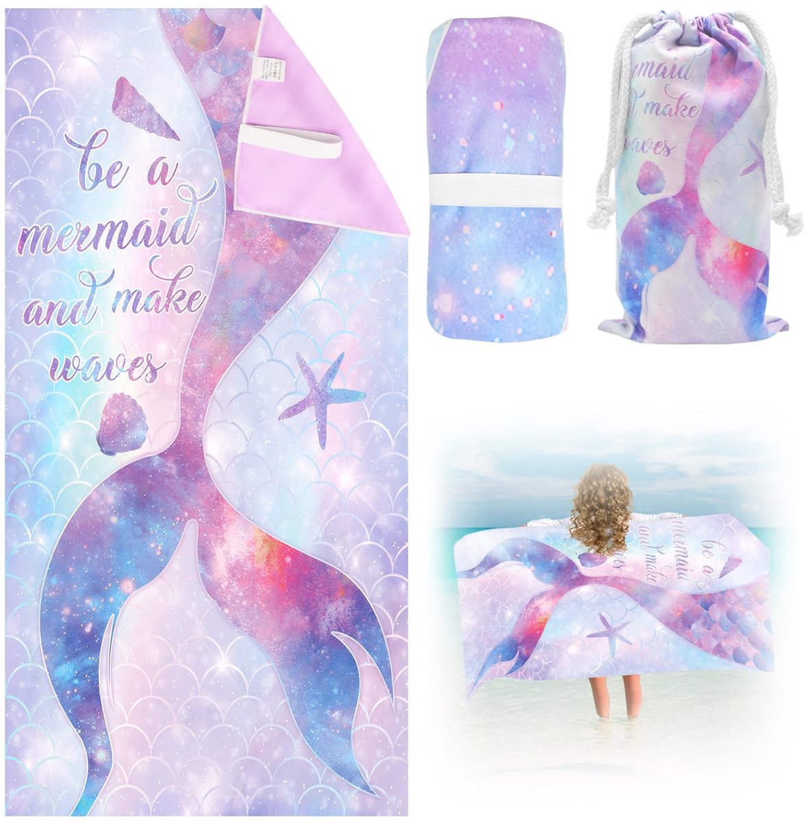 Strandhanddoek voor meisjes - Sneldrogend microvezel - 75 x 150 cm - Zee thema