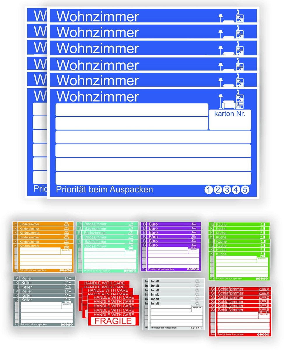 Verhuisdoos Stickers - Set van 25, 50 of 100 Stuks met Gratis Fragiel Labels