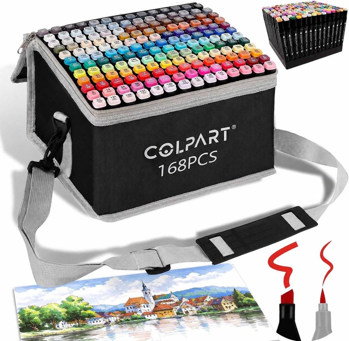 Alcohol Markers Set van 168 Kleuren - Brush Twin voor Tekenen en Illustreren