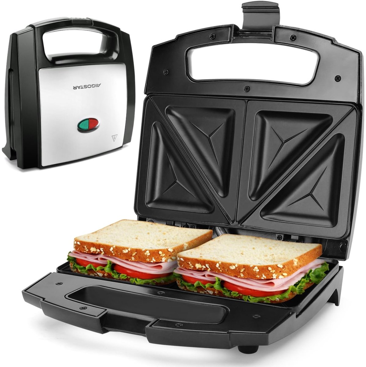 Croque Monsieur Maker - 800 W - Antiaanbaklaag - Zwart en Staal