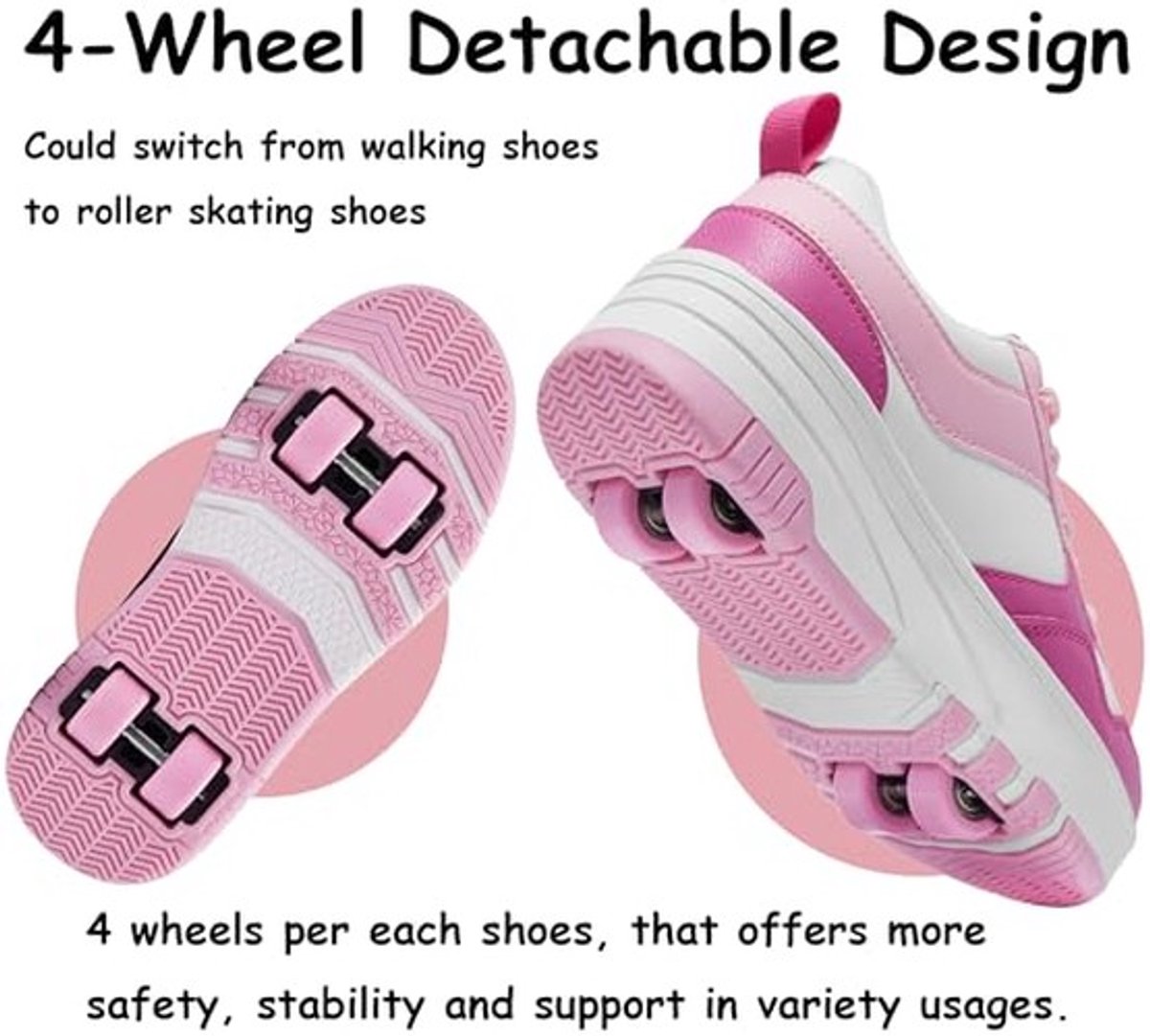 Roller skates voor kinderen - Afneembare wielen - Roze-wit
