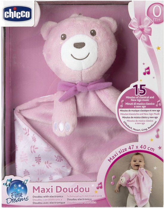 Chicco Maxi Doudou Knuffeldoekje met Muziek - Groot Knuffeldoek 47 x 40 cm - Zacht Velours - Machine Wasbaar - Roze (0M+) van Chicco — afbeelding 4