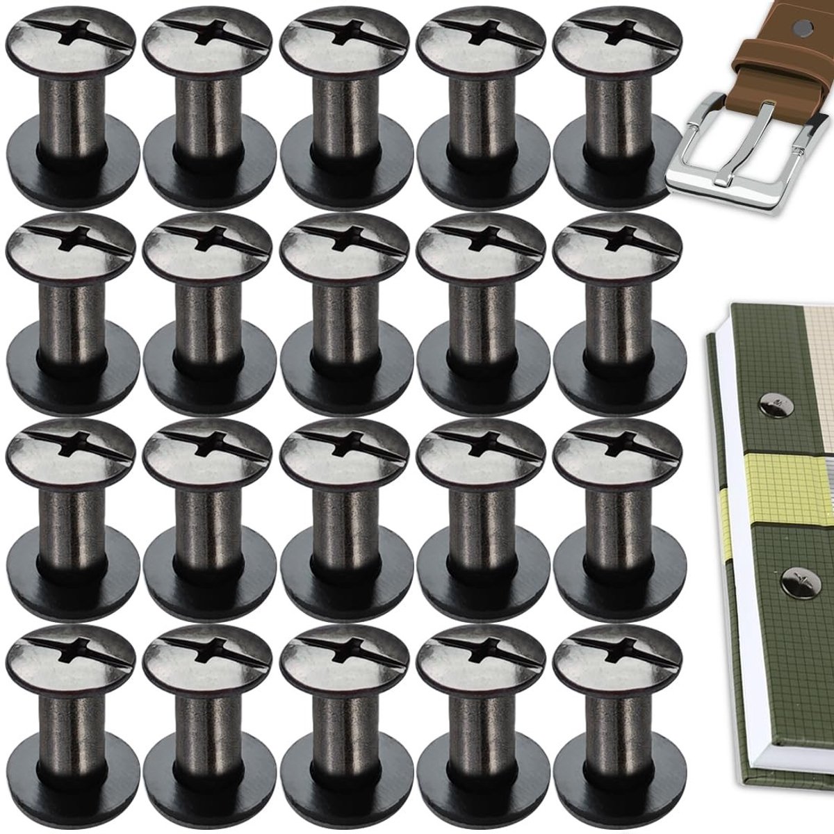 Stainless Steel Chicago Screws 20 Stuks M5 x 10mm Boekbindschroeven voor Leer, Tassen en Rugzakken