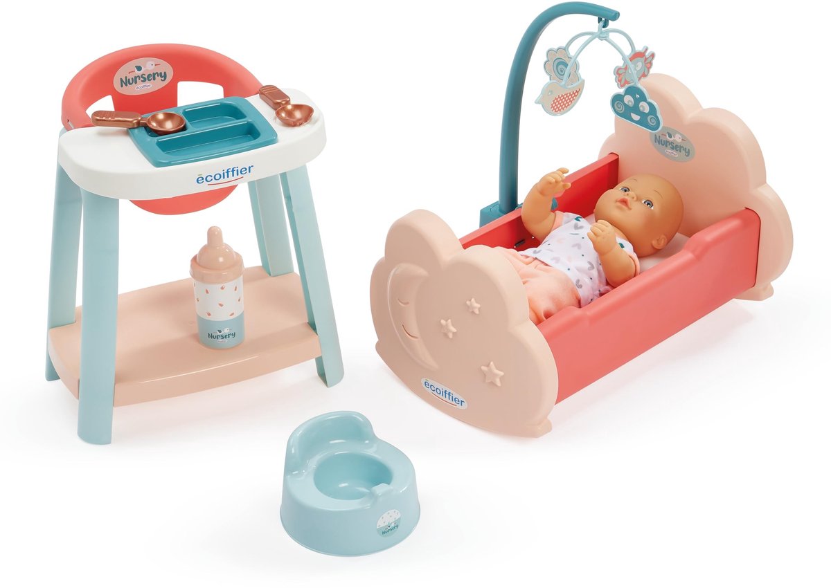 3-in-1 Kinderkamer Set - Bed, Hoge Stoel en Pop - 32 cm