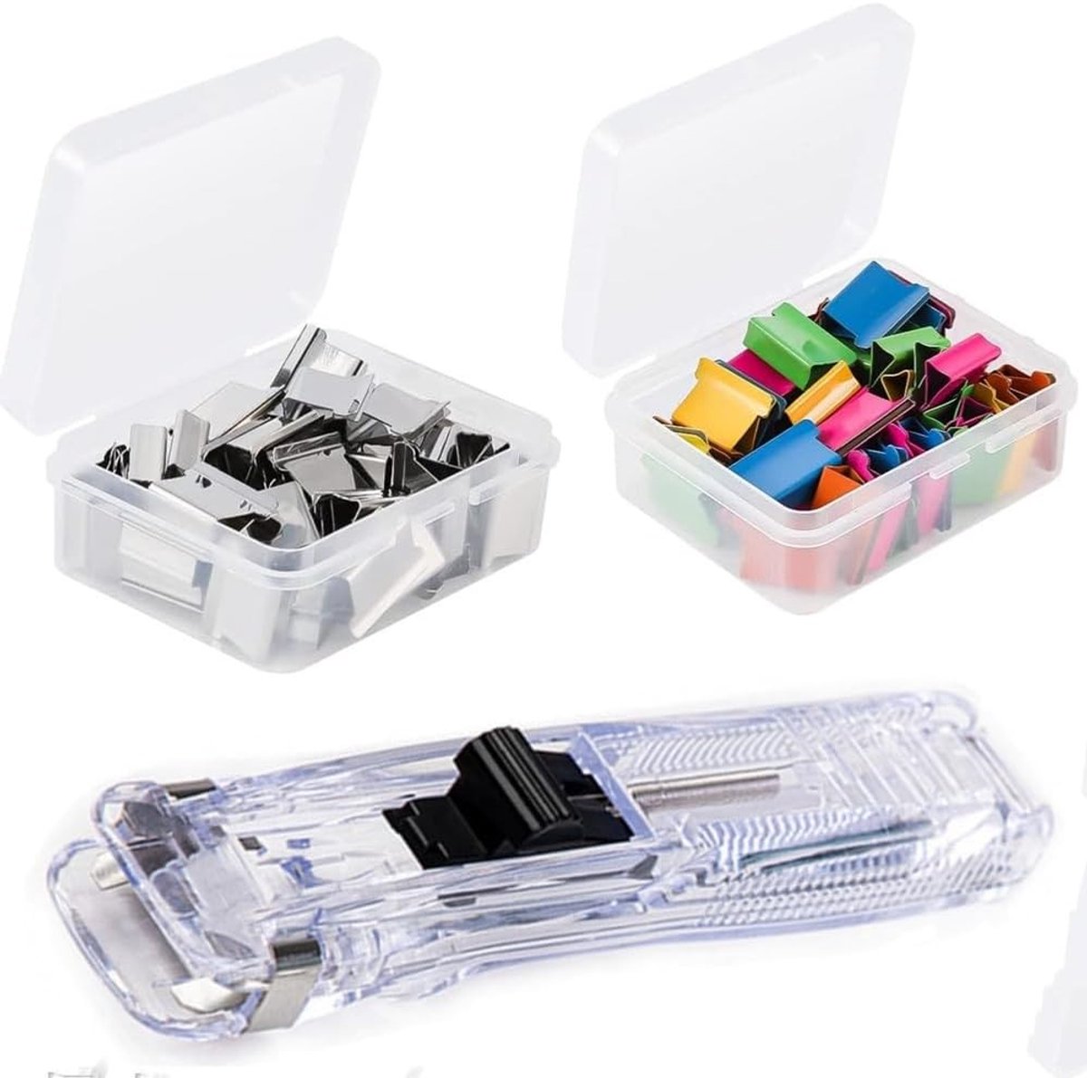 Set van 1 Handheld Paper Clip Dispenser met 100 Clips - Ideaal voor Kantoor, School en Thuisgebruik, Inclusief Herbruikbare Binder Clips en Paper Clam Clips