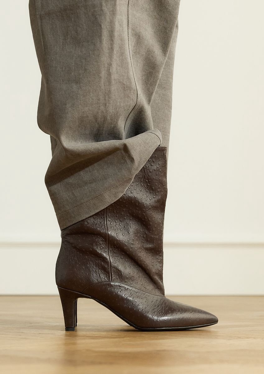 Manfield - Dames - Taupe leren laarsjes met hak - Maat 38