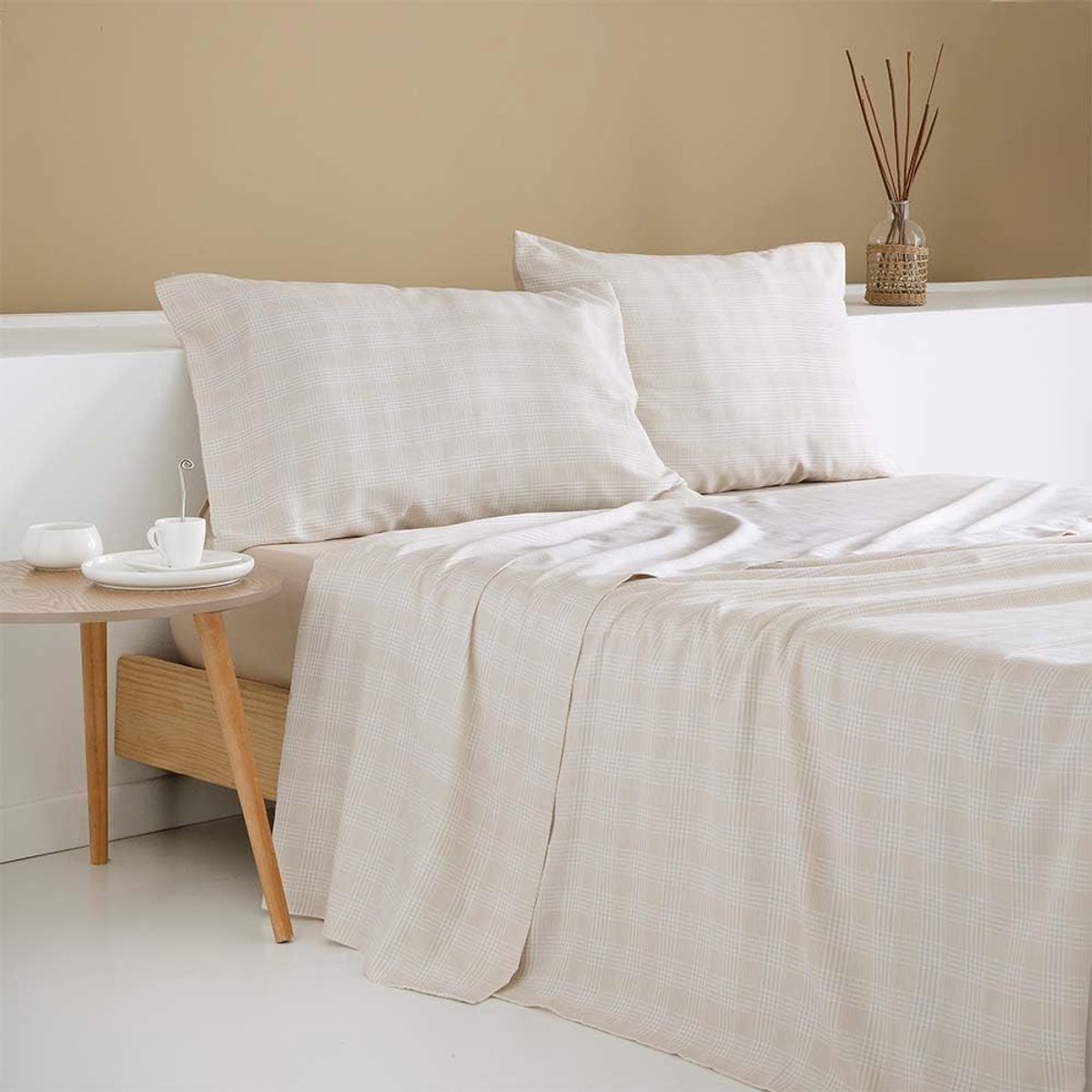 Beddengoedset 90 x 190/200 cm - 100% Katoen - Beige