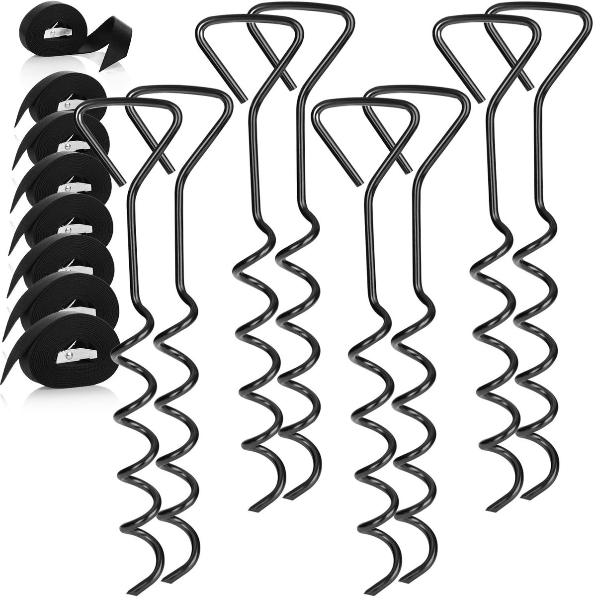 Grondanker Set met Spanbanden - 16 Delig - Metalen Haringen voor Tent en Partytent