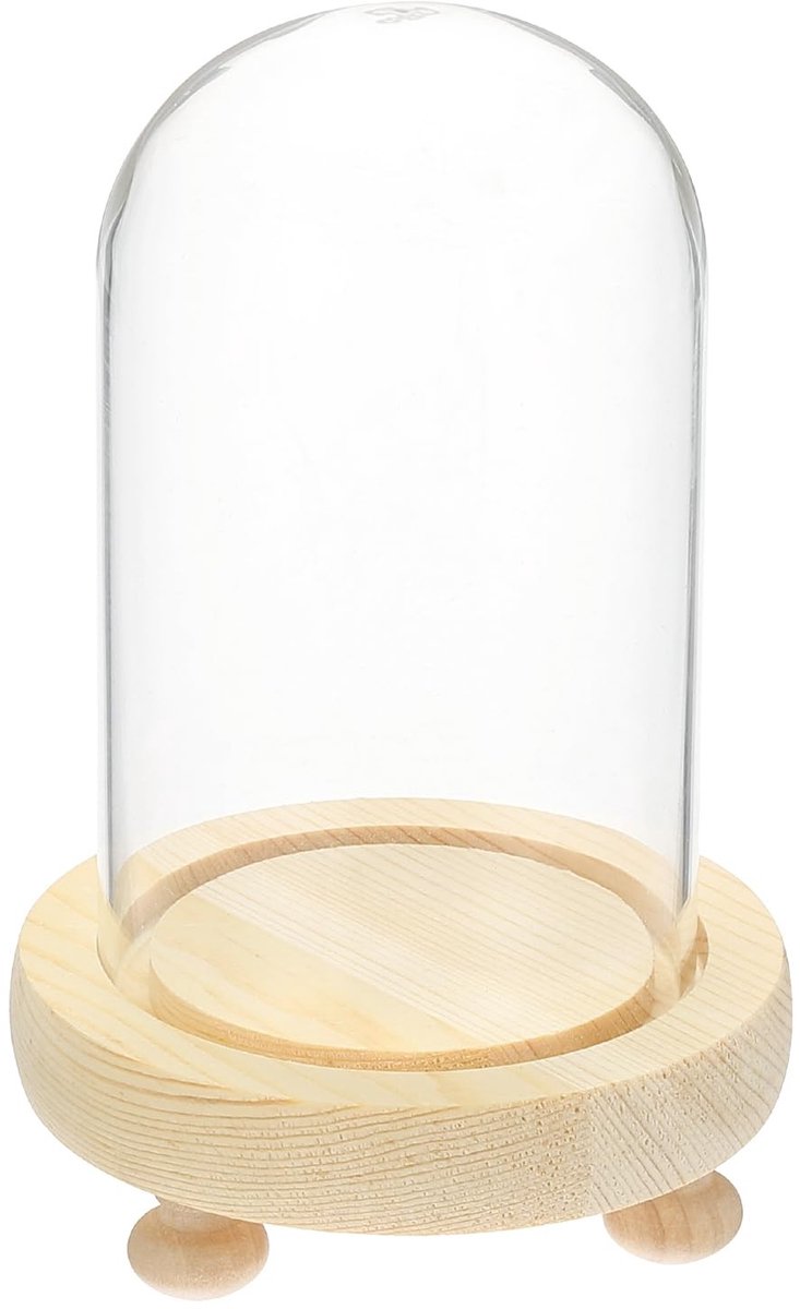 Glazen klok met houten basis - Decoratieve glazen koepel voor bloemen en collecties