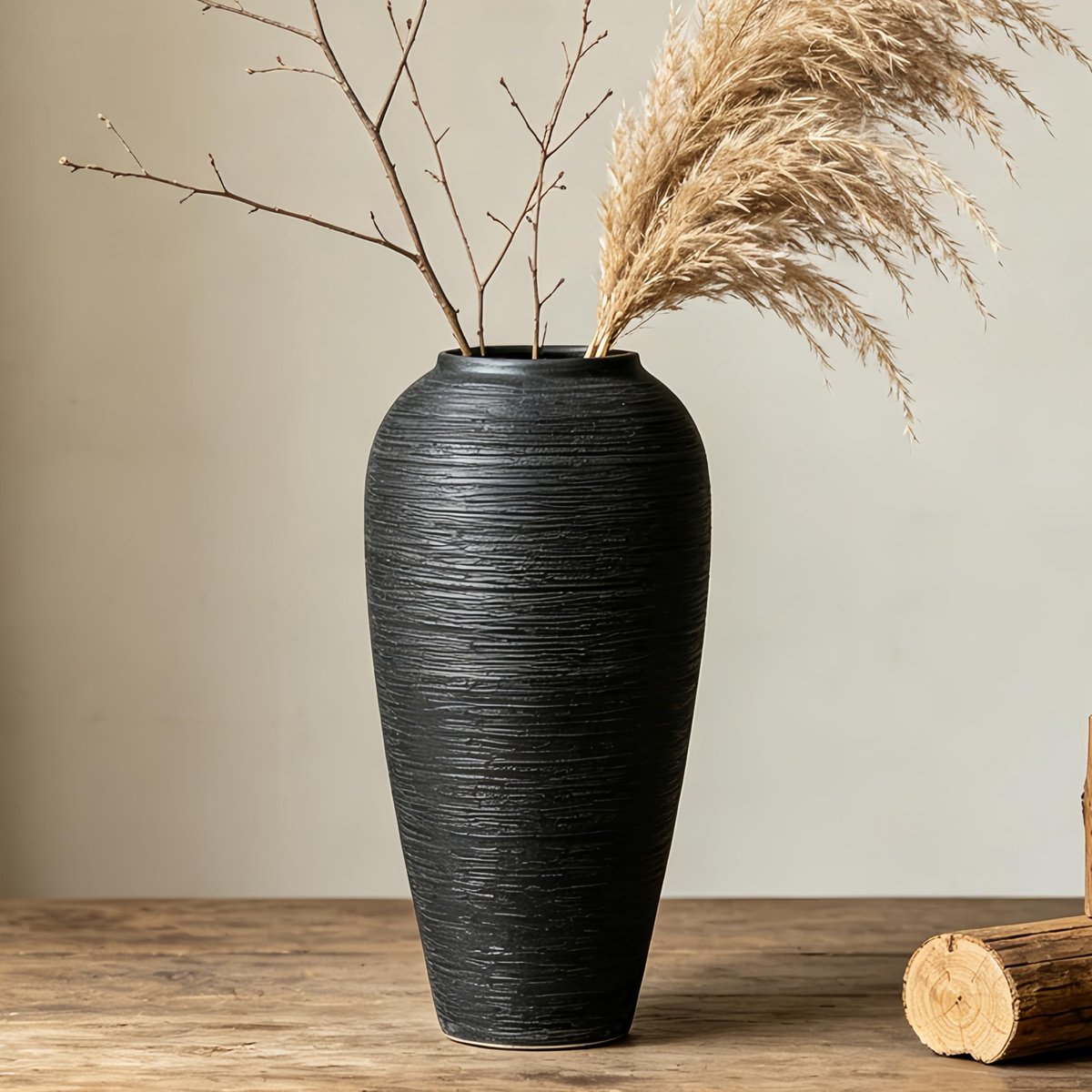 Rustieke Keramische Vaasje - Zwart - 34 cm