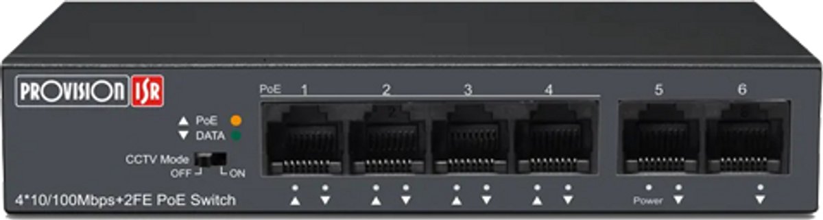 Provision-ISR POE Switch 4+2-Port 10/100 Mbps, 60 Watt