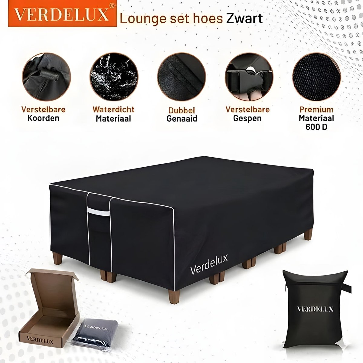 Verdelux Tafelhoes Tuintafel 201x201x80 cm Zwart
