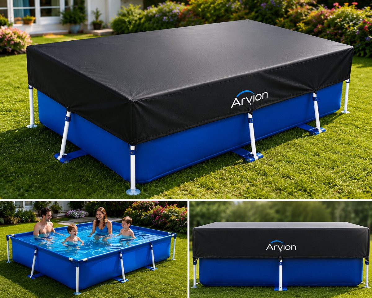 Arvion Zwembadafdekking Rechthoekig 450 x 220 cm - Dik Duurzaam Afdekzeil - Winddicht, Regenbestendig, Stofdicht - Voor Rechthoekig Zwembad met Frame