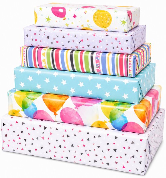 Inpakpapier Kinderen Verjaardag mix van 6 luxe rollen 200x70cm- Breedte 70 cm - 2m lang