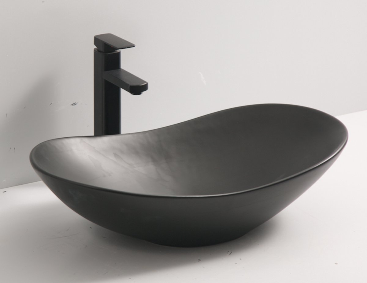 LINEA UNO - Krota 62 - Mat zwart - Waskom - - Keramiek - Ovaal - 251060