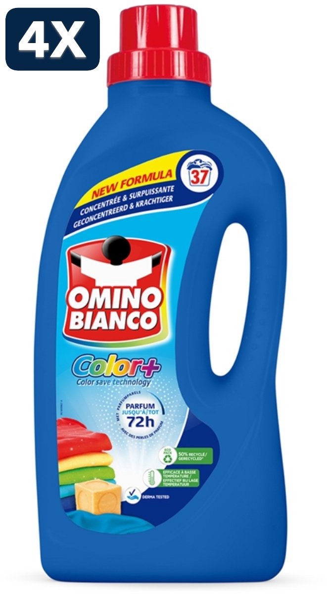 4 x Omino Bianco - Color+ - Wasmiddel - Tot 72h Parfum - Gekleurde Was - 37 Wasbeurten