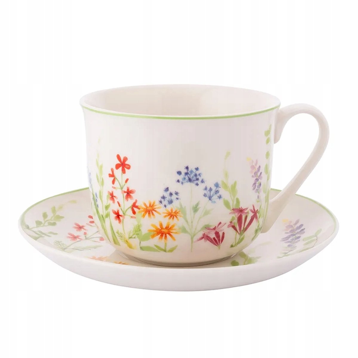 ALTOM Przebudzenie Natury - Porseleinen Kopje met Schotel - 450ml - Decoratieve Bloemen - Ergonomisch Handvat