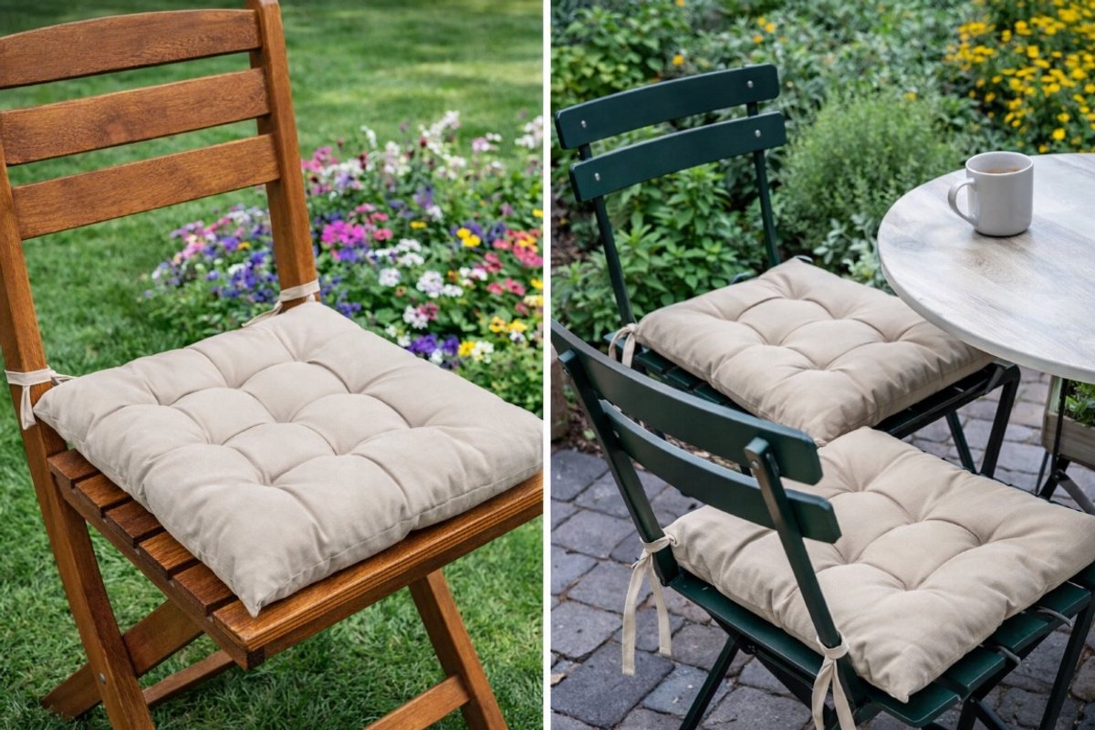 Galicja - Tuin Stoelkussen - Beige - 40x40 cm - Polyester - Touwtjes voor Bevestiging