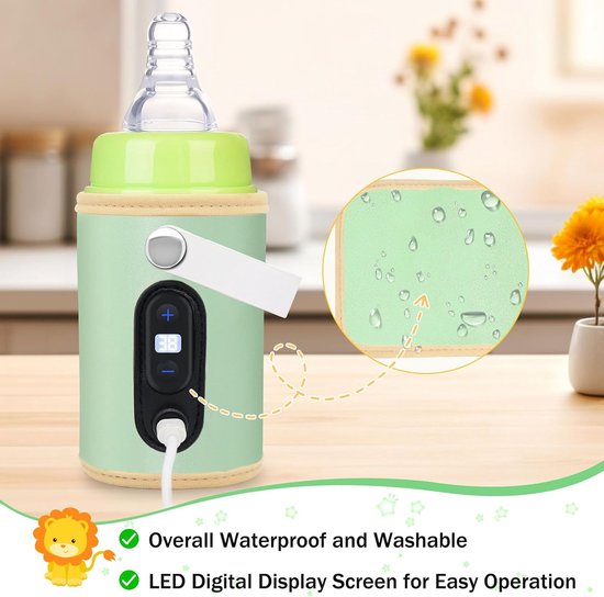 Draagbare babyflessenwarmer voor onderweg - USB-opladen - 6 instelbare temperaturen 38 tot 55°C - met temperatuurscherm - Groen — afbeelding 5