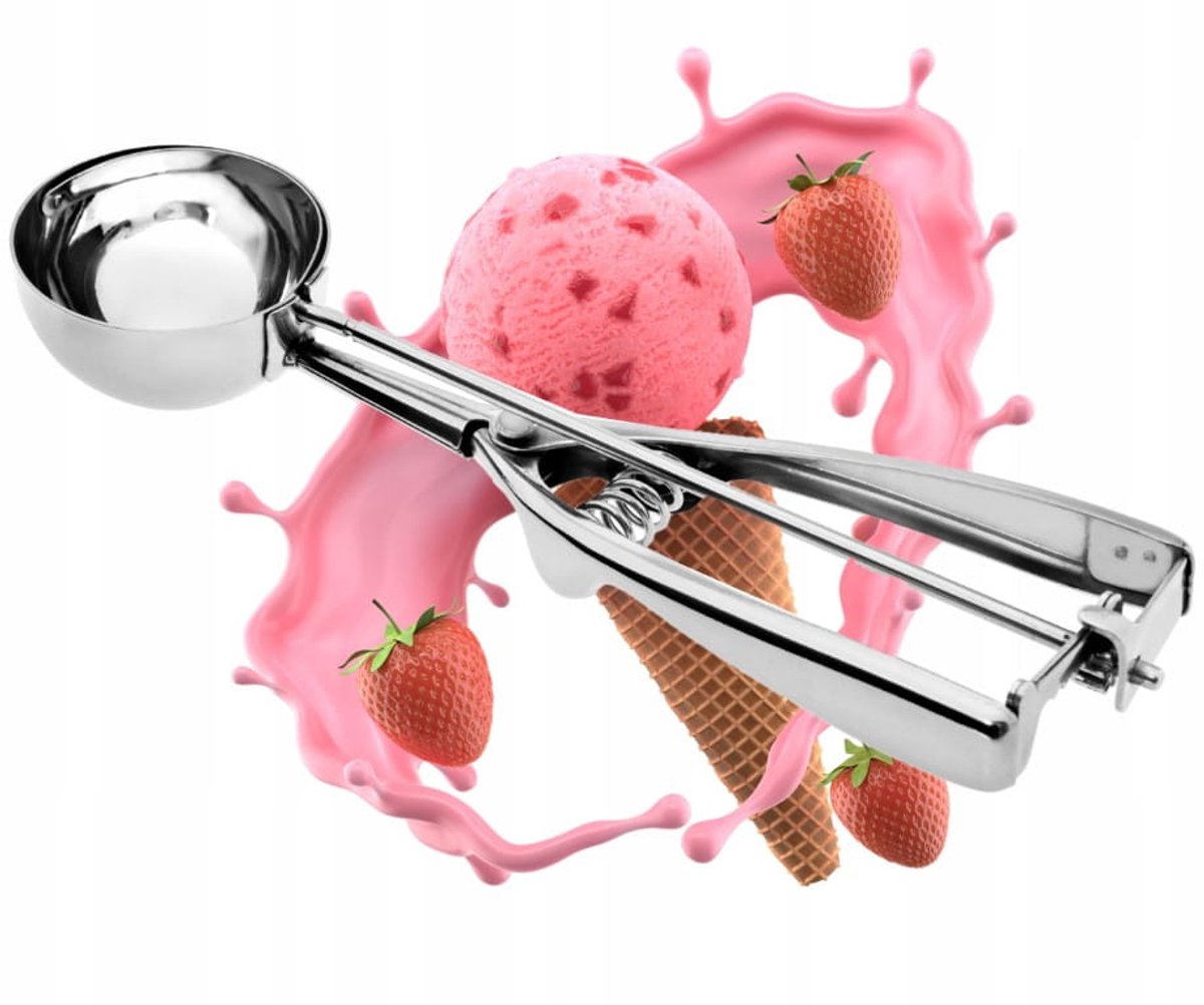 RVS schepje met veer, ideaal voor ijs en aardappelen