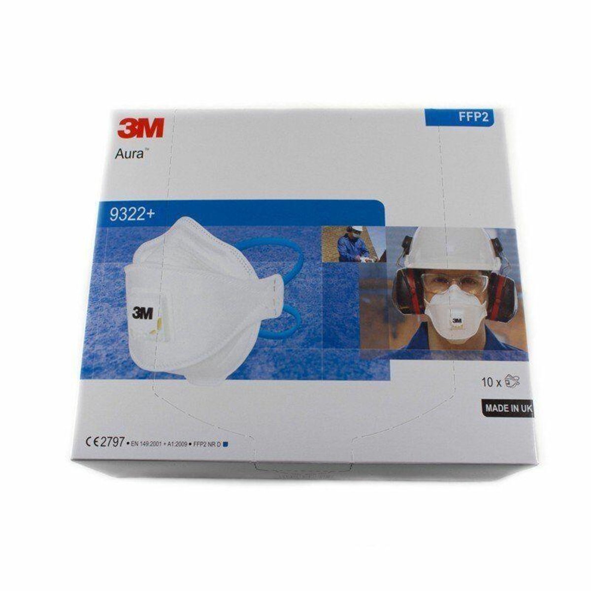 10x 3M 9322 STOFMASKER MET VENTIEL 3M 9322+ MONDKAPJES