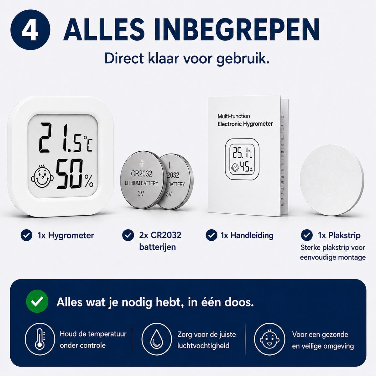 Joybelli® Digitale Hygrometer met Temperatuurmeter – Luchtvochtigheidsmeter voor Babykamer, Slaapkamer en Woonkamer – Inclusief 2 Batterijen — cadeau in Cadeau-ideeën - foto 4