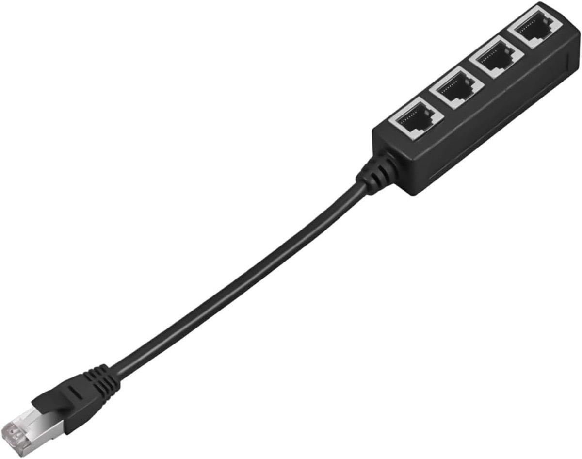Netwerk Splitter - Internet Adapter - Internet Delen - Passieve 1-naar-4 - 18 x 6 x 2 cm - Zwart