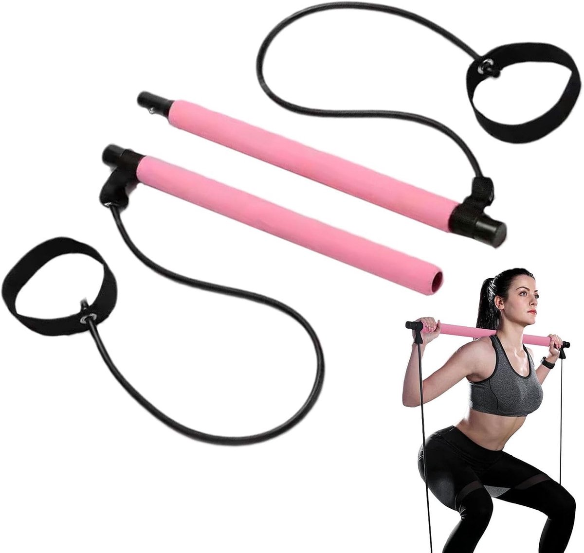 Pilates Bar Set - Fitness Bar Yogabar - Lichaam Vormgeven - Demontabel Ontwerp - 49.6 x 13.5 x 7 cm