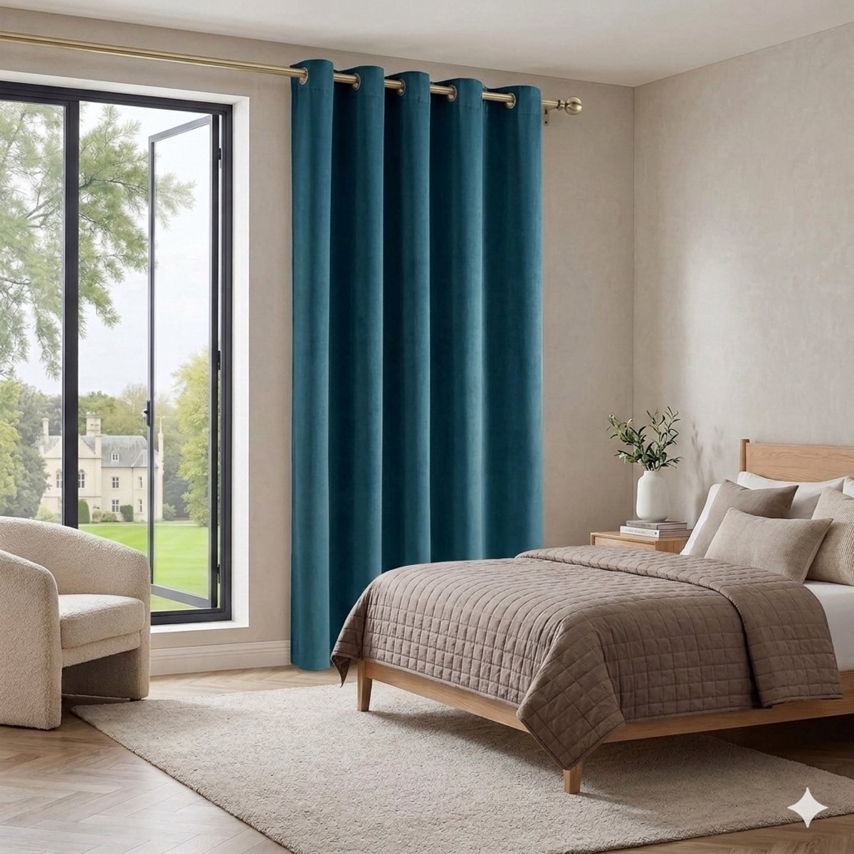 Maison Elara Blackout Gordijn voor Deur, Verduisterend, Thermisch Isolerend, 132x210 cm (1 Paneel), Arctisch Blauw