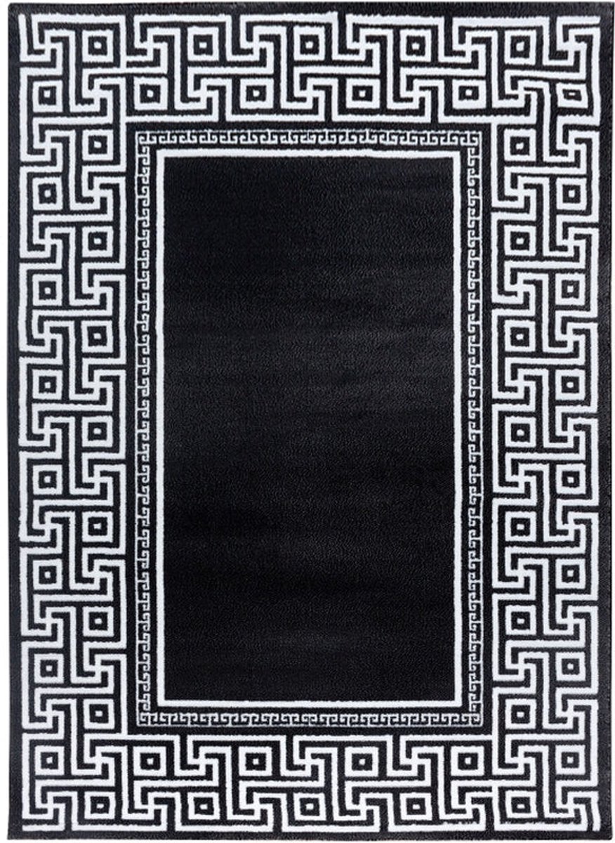 Parma Vloerkleed – Zwart Klassiek Randmotief – Laagpolig & Modern Design