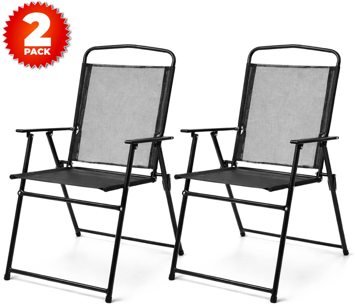 Happy Holidayz 2 Opvouwbare Tuinstoelen Zwart - Tuinstoel Set 2 Stuks 65x53x90cm - Staal Weerbestendig - Inklapbare Strandstoel voor Tuin, Balkon & Camping - Kampeerstoel - Vouwstoel - Klapstoel buiten - Campingstoel - Tuinstoelen - Balkonstoel