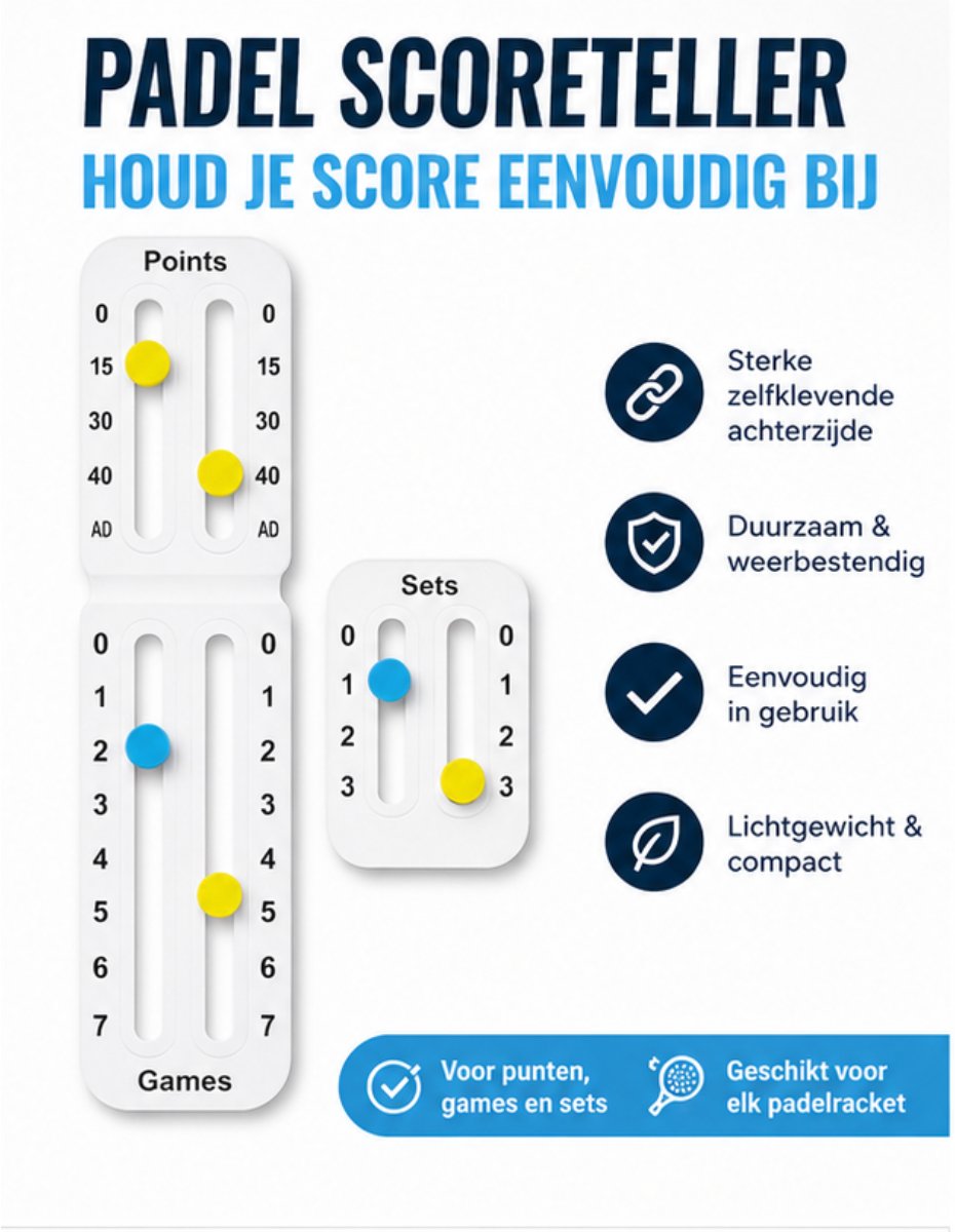 Chipa - Padel Score Teller – Wit – Racket Scorekeeper – 2-delige Scorehouder voor Padel & Tennis – Scorekeeper Padel en Tennis - Eenvoudig te Bevestigen - Padelaccesoires - Tennisaccesoires - Padelscoreteller - Padel scorebord - Padel scoreteller