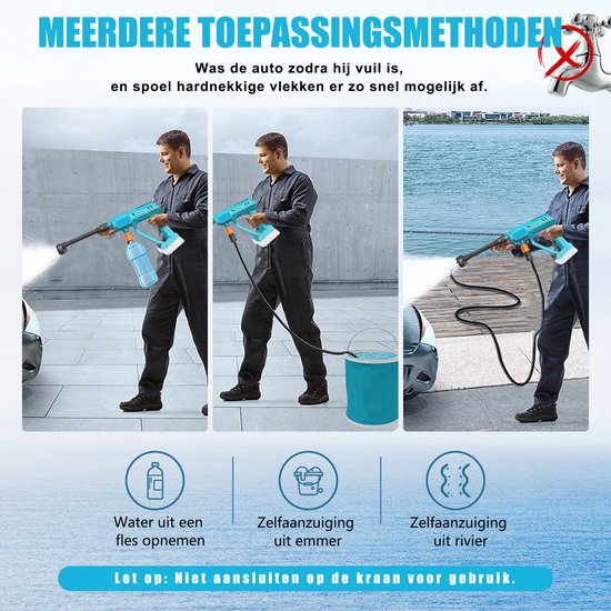 Draadloze hogedrukreiniger 18V - 800 PSI met borstelloze motor & 6-in-1 sproeikop, verstelbare straal voor auto, tuin en gevel — afbeelding 2
